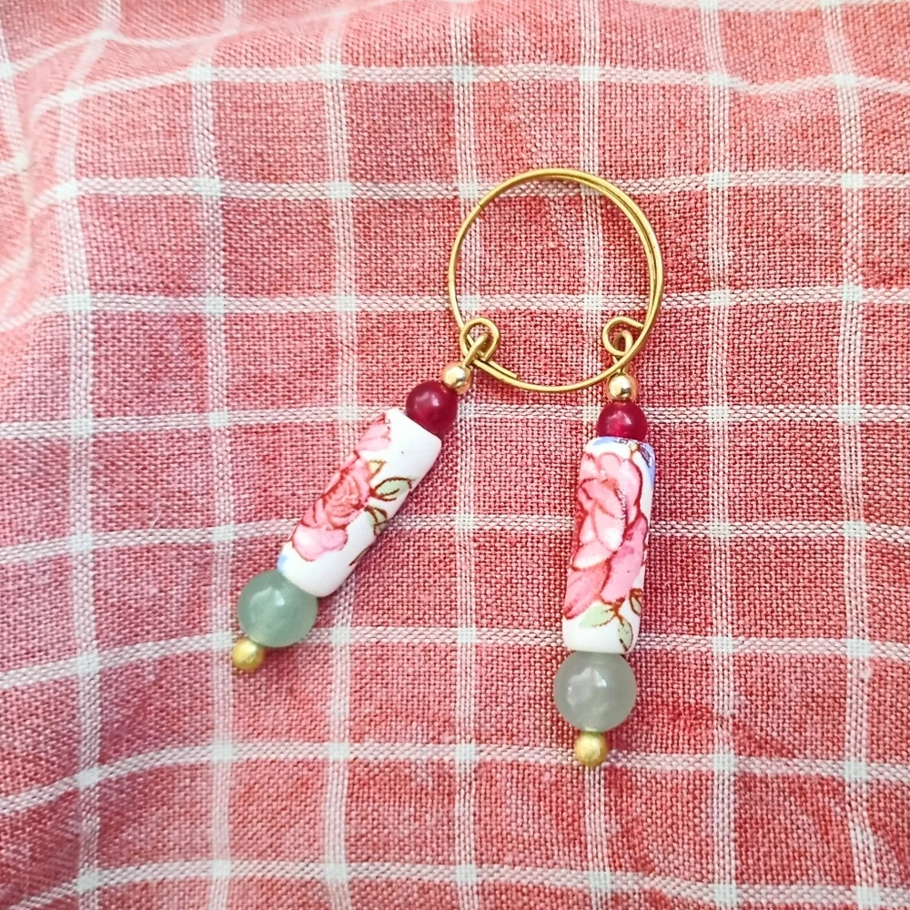 SOLD Handmade Dainty Rose Earrings With Stone Accents - Picture 5 of 5